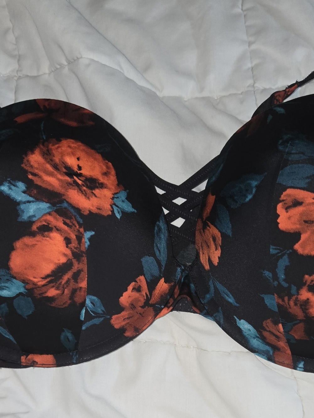 torrid Black Bra with Red Floral & Teal Leaves - Picture 2 of 5